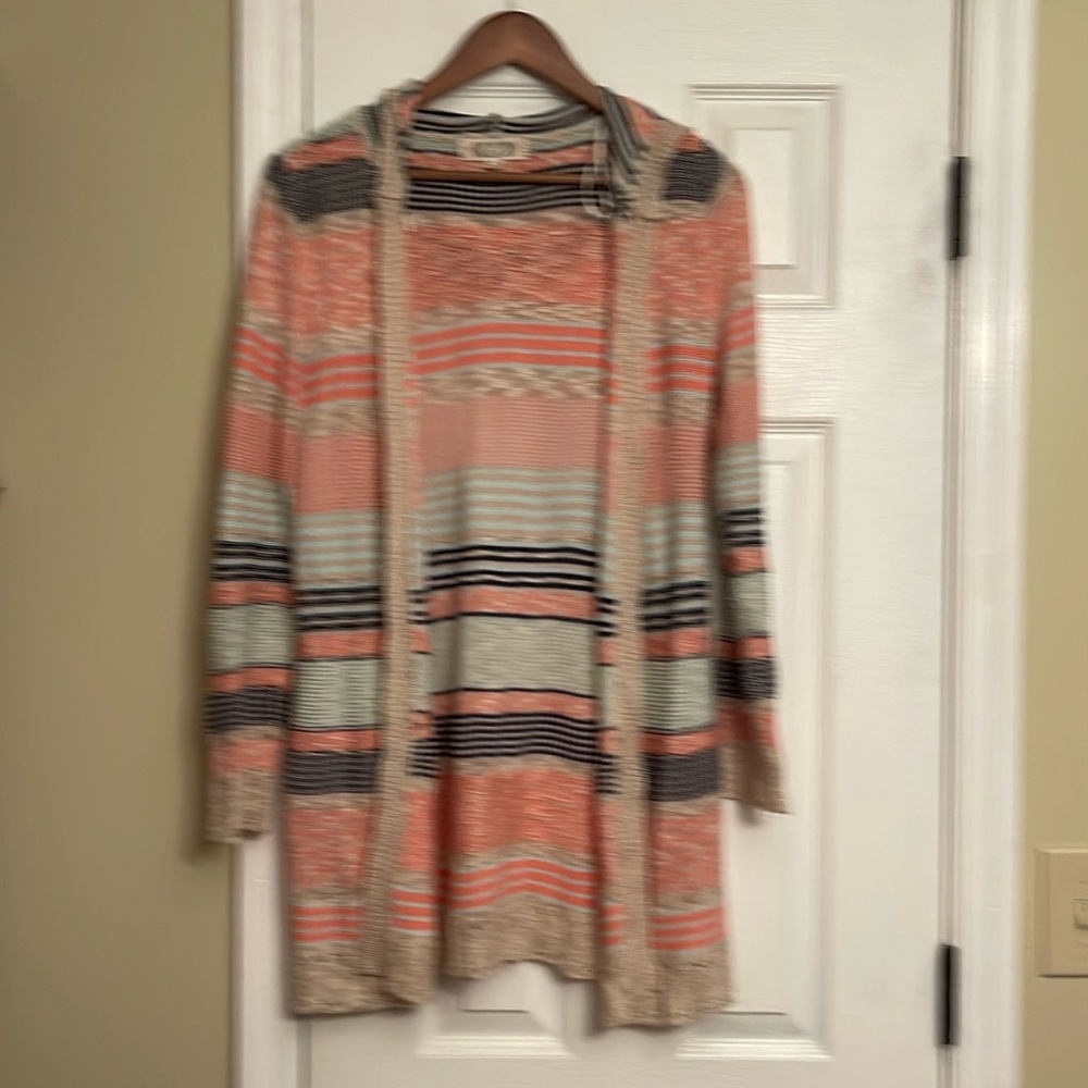 Pink Rose striped cardigan Anthropologie bohme medium sweater $59 free people